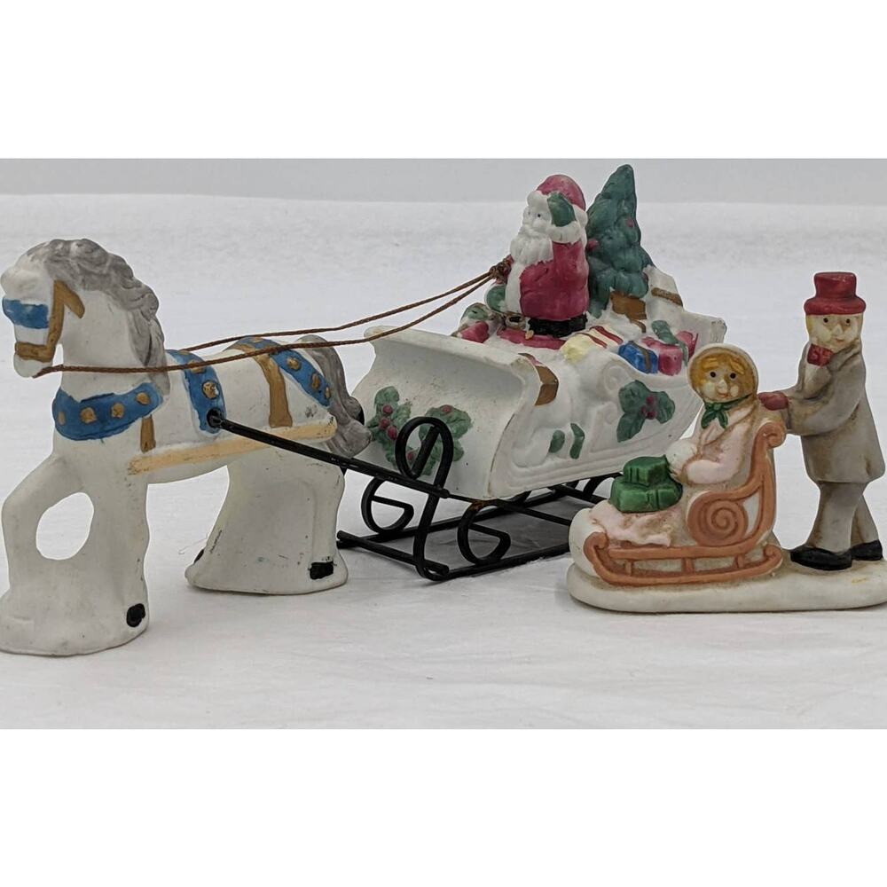 Christmas Figurines Santa Toys Sled Carriage Horse Holiday Village Accessories